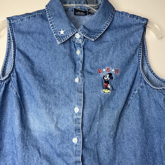 Mickey‎ Mouse USA Denim Sleeveless Cut Off Top Kids Large - Picture 2 of 5